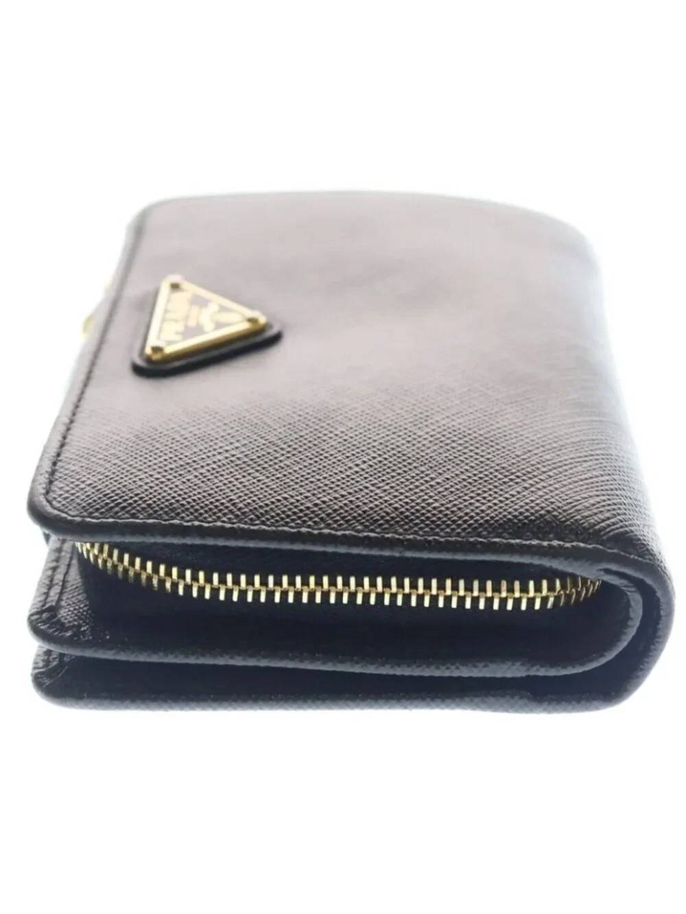Prada Saffiano Leather Zip Wallet Triangle Logo Bifold Black - Picture 3 of 6